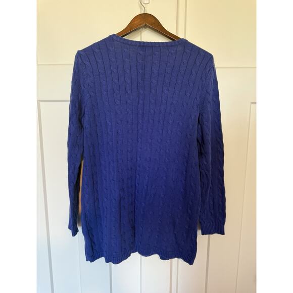 Lauren Ralph Lauren Cable Knit Sweater Size 1X Royal Blue Purple 100% Cotton - Picture 4 of 7